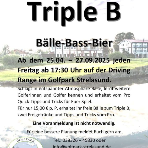 Flyer Triple B im Golfpark Strelasund mit allen wichtigen Daten.