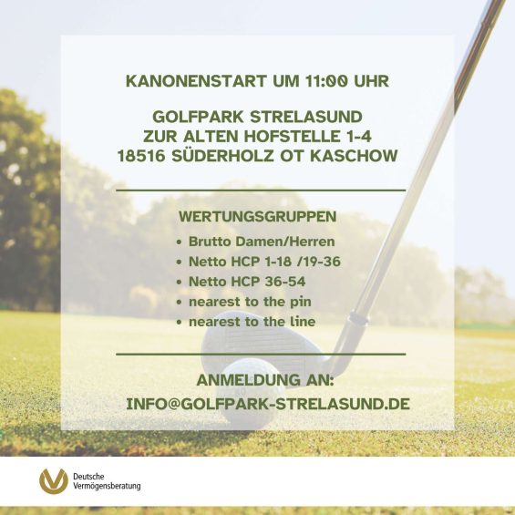 DVAG Golf Troph - Golfschläger mit Golfball auf einem Golfplatz mit technischen Daten