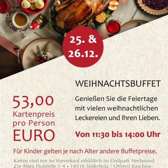Weihnachhtsbuffet Flyer mit weihnchtlich gedeckten Tisch