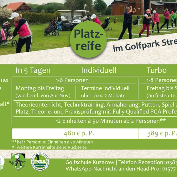 Golfer auf der Driving Range bei der Platzreife unr d technische datn für die Platzreifemöglichkeiten