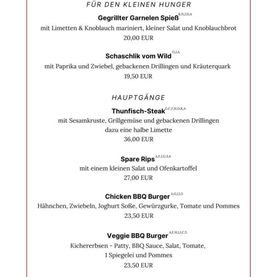 Gerichte von der Burger & BBQ Karte mit Preisen