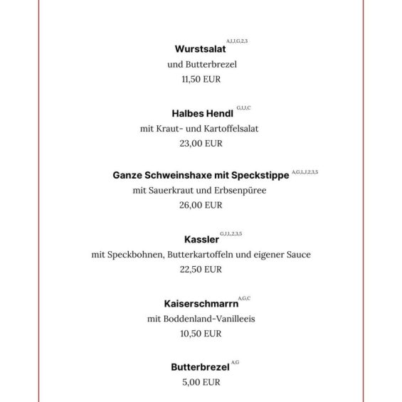 Bayerische Wochen Speisekarte im Landgasthof Frettwurst
