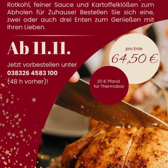 Gebratene ganze Ente mit einem Messer wir die Brust eingeschnitten und technische Daten