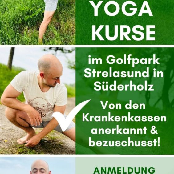 Mann zeigt Yoga Übungen - Yogakurse im Golfaprk Strelasund mit technischen Daten
