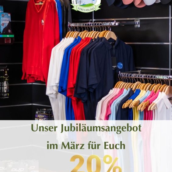 Kleidungsstücke und Schirmmützen im Golfpark Strelasund - 20 Jahre Golfpark Strelasund