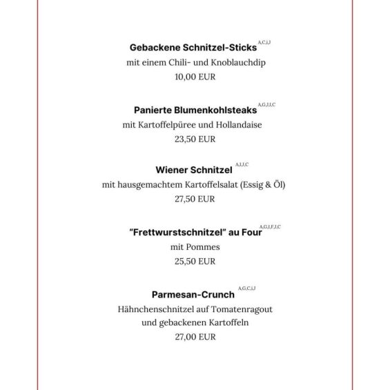 Scnitzelgerichte mit Beilagen auf der Speisekarte
