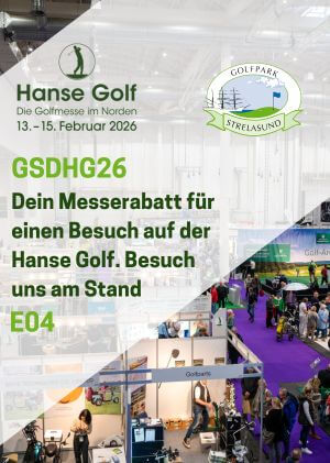 Messestände mit Menschen und Golfartikel auf der Hanse Golf
