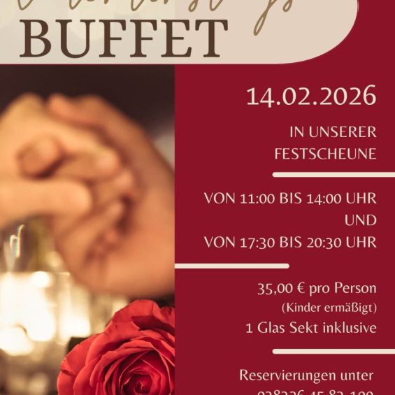 Zwei Hände halten sich im Vordergrund ist eine rote Rose zu sehen. Valentinstagsbuffet im Golfpark Strelasund